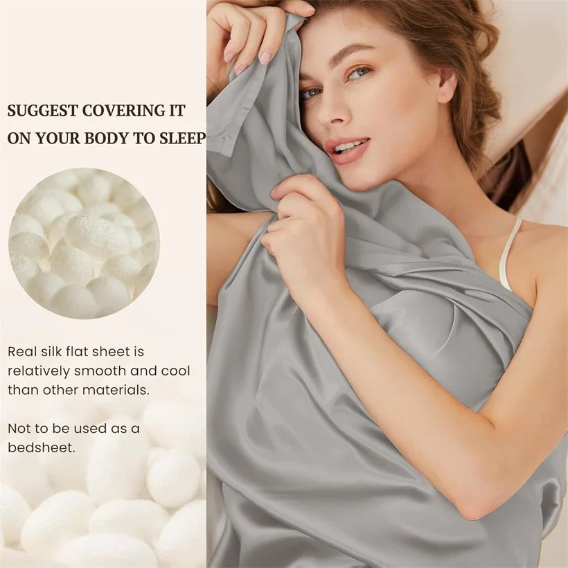 Luxury 100% Mulberry Silk Flat Sheet Only Natural Silk Bed Sheet Smooth Top Sheets Single Double King Queen Bedding Bed Linen