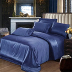 Bed Sheet Set,  22 Mm,  100% Mulberry Silk , Seamless,  Dark Blue  Silvery Colors, Fitted Sheet, Duvet Cover,All Size, Customize