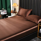 Mulberry Silk Bed Sheet Set with Fitted Sheet Flat Sheets Pillowcase Luxury Solid Color Bedding Sets Wrinkle-Free Antiallergic