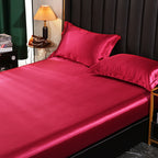 Mulberry Silk Bed Sheet Set with Fitted Sheet Flat Sheets Pillowcase Luxury Solid Color Bedding Sets Wrinkle-Free Antiallergic