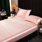Mulberry Silk Bed Sheet Set with Fitted Sheet Flat Sheets Pillowcase Luxury Solid Color Bedding Sets Wrinkle-Free Antiallergic