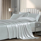 Mulberry Silk Bed Sheet Set with Fitted Sheet Flat Sheets Pillowcase Luxury Solid Color Bedding Sets Wrinkle-Free Antiallergic