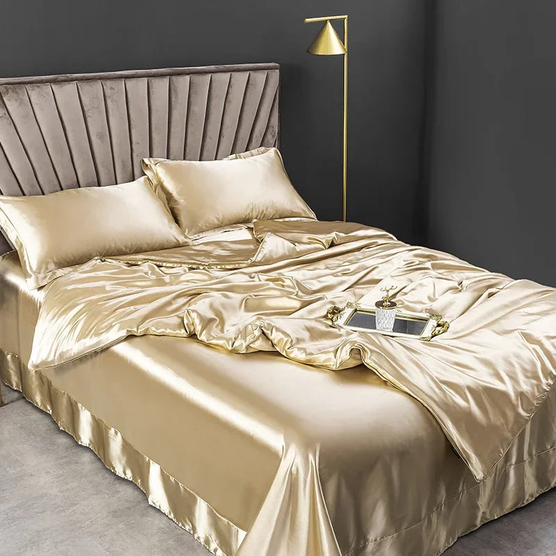 100% Pure Silk Bedding Sets High End Quilt Bed Cover Set Duvet Cover Bedsheet Pillowcases 4pcs Natural Luxury Bedcloth Sets
